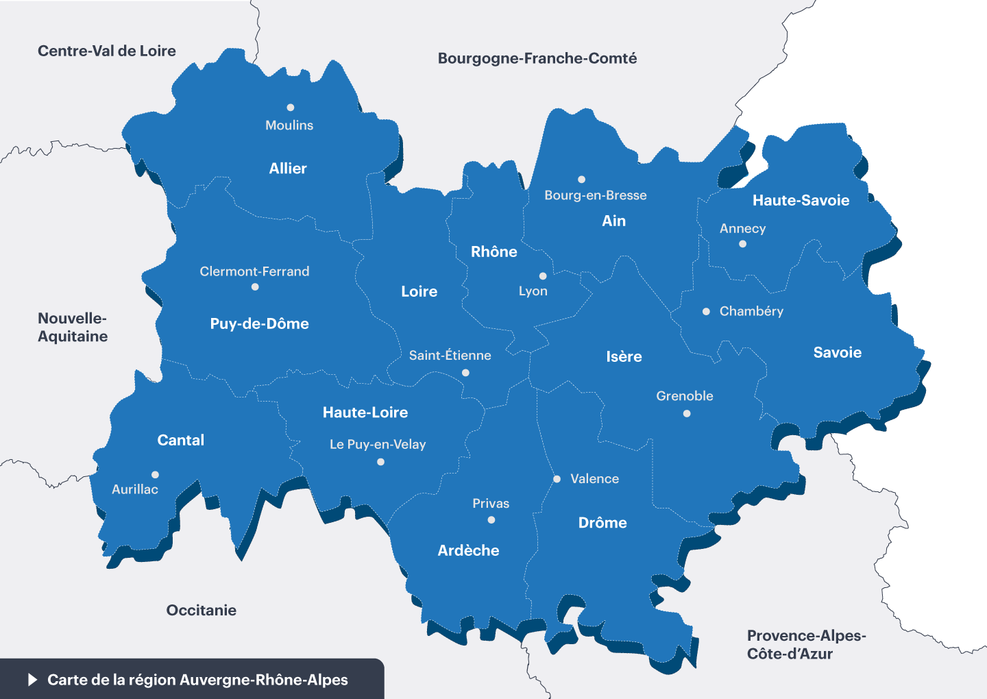 Carte de la région Auvergne-Rhône-Alpes